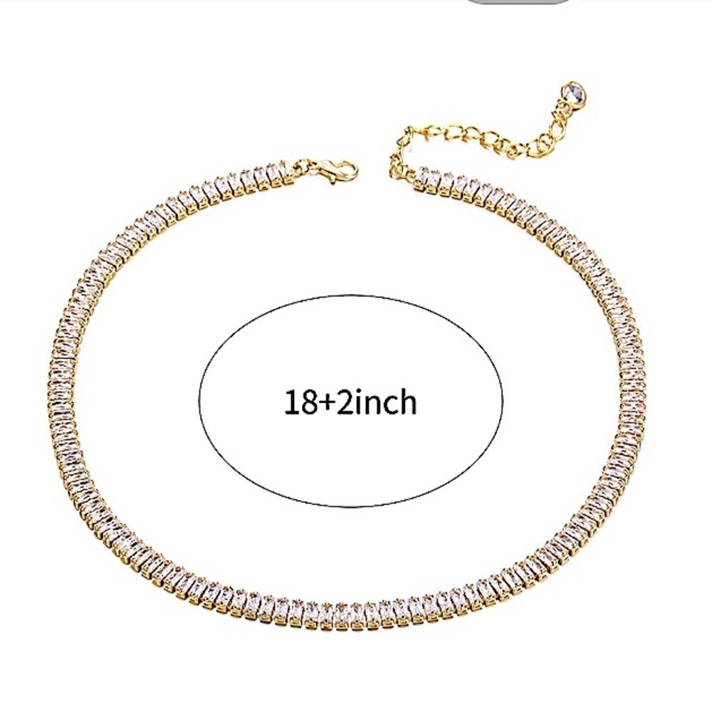 Gold Baguette Tennis Jewelry Set Elegant Tarnish Free Sparkle Gift for Her - Picture 6 of 9